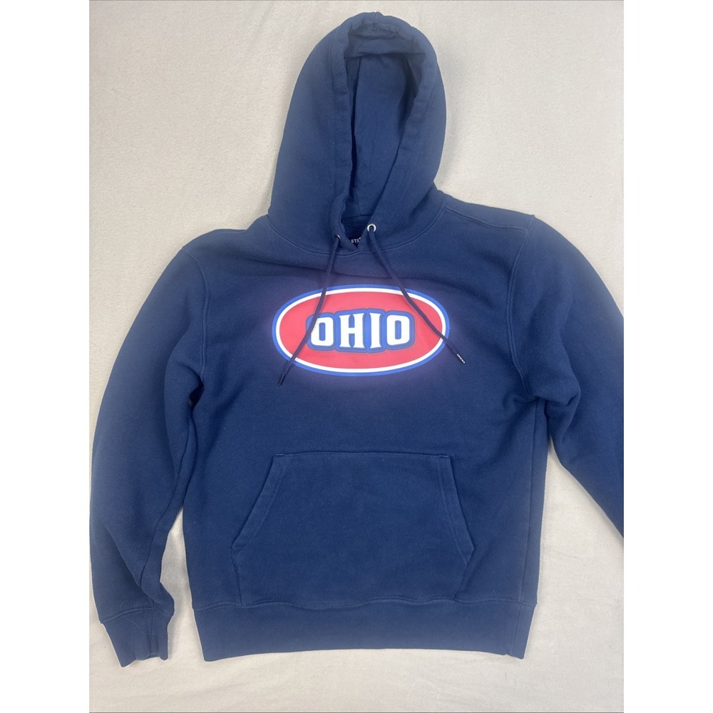 STATE OF MINE Ohio Hoodie Mens Size Medium Navy Blue Graphic Pullover Sweatshirt